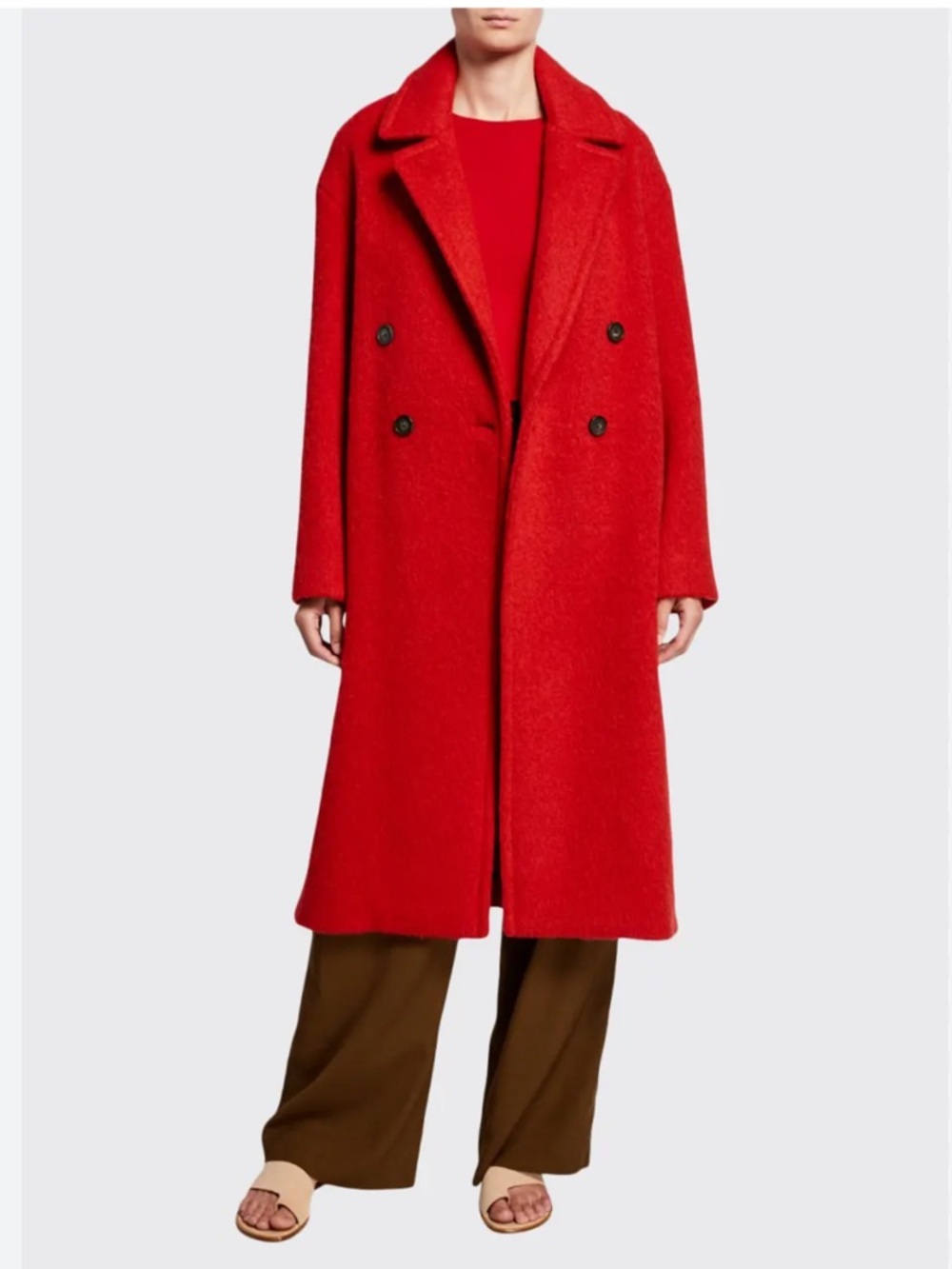 Vince Double-Breasted Alpaca Long Coat - Vibrant Red